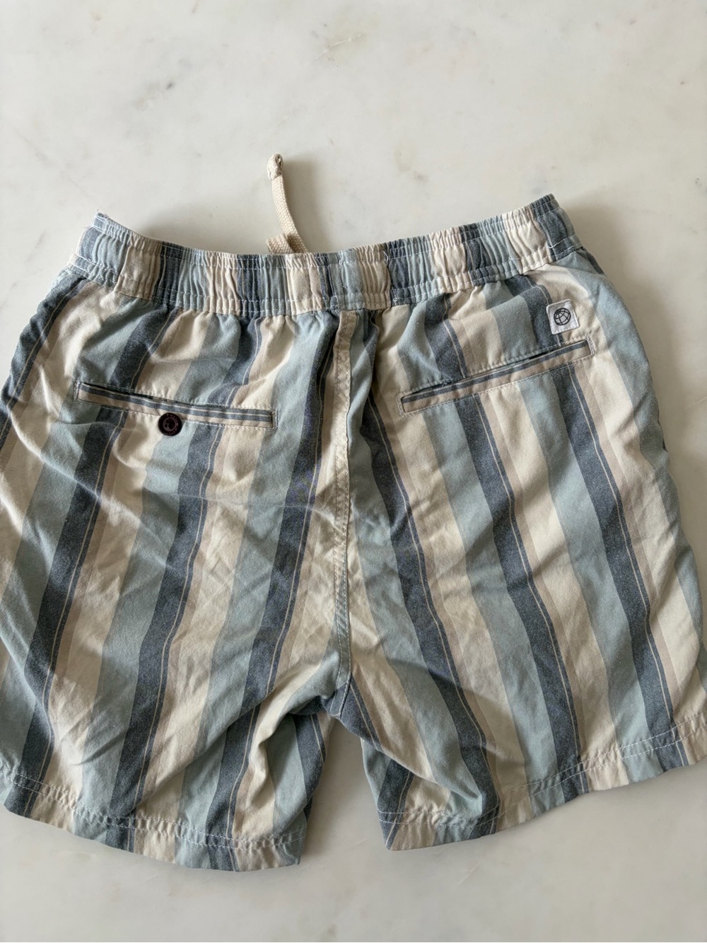 Free Planet Striped Drawstring Swim Trunks in Blue and Cream - Picture 2 of 3